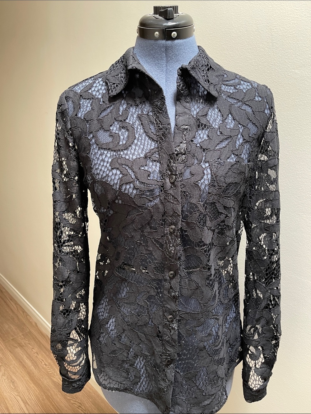 Diane Von Furstenberg Black Floral Lace Button-Down Shirt